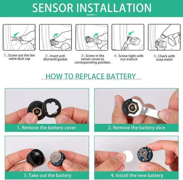 Alt view image 6 of 7 - TPMS Tire Pressure Monitoring System Solar Power Charging with 4 Advanced External TMPS Sensors, 5 Alarm Modes, Simple Installation and Setup (0-3.5 Bar/ 0-51 PSI)