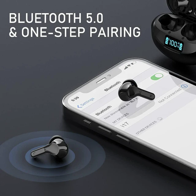 Alt view image 4 of 7 - Ture Wireless Earbuds, Bluetooth 5.0 Earphones Hi-Fi Stereo Active Noise Cancelling Headphones 32H Playtime True Wireless Earbuds IP7 Waterproof Headset In-Ear Headphones with Mic for Travel Gym