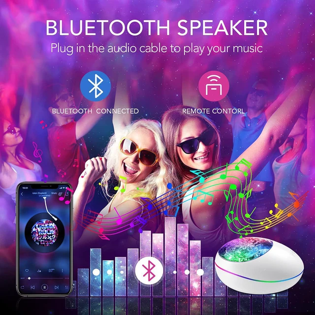 Alt view image 6 of 6 - Star Projector, Galaxy Projector Ocean Wave Projector with Music Player Timer Bluetooth, Kids Night Light Projector with Color Changing Lights Remote, Skylight Star Projector for Adults Kids