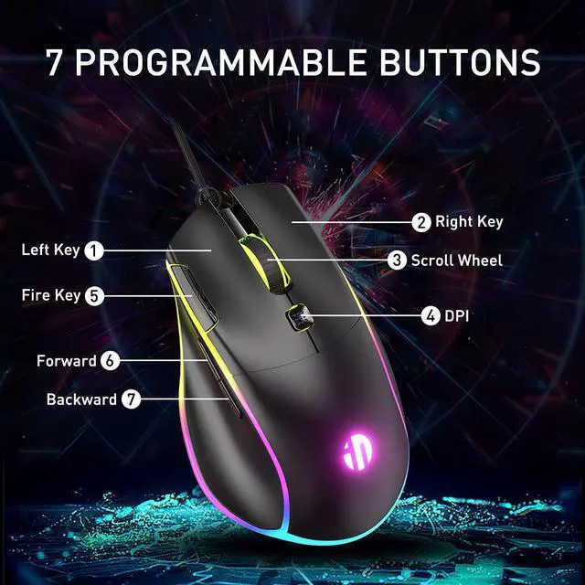 RBG Wired Gaming Mouse, 7 Programmable Buttons, Brilliant RGB Backlit ...