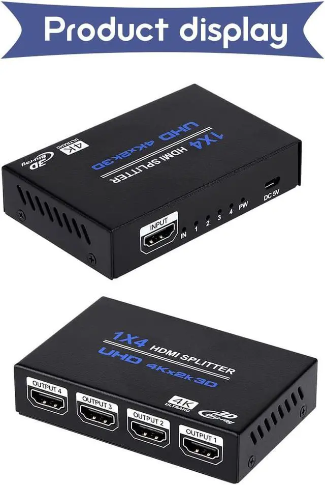 Alt view image 5 of 7 - 1x4 HDMI Splitter, 1 in 4 Out HDMI Splitter Audio Video Distributor Box Support 3D & 4K x 2K Compatible for HDTV, STB, DVD, PS3, Projector Etc