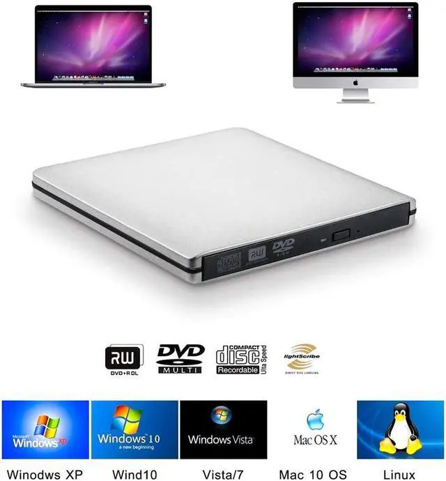 Alt view image 4 of 7 - External DVD CD Drive, Aluminum USB 3.0 Lightscribe DVD Burner Type-C Portable DVD CD +/-RW Rewriter Reader Slim Optical Drive Compatible with Macbook Laptop Desktop (Silver)