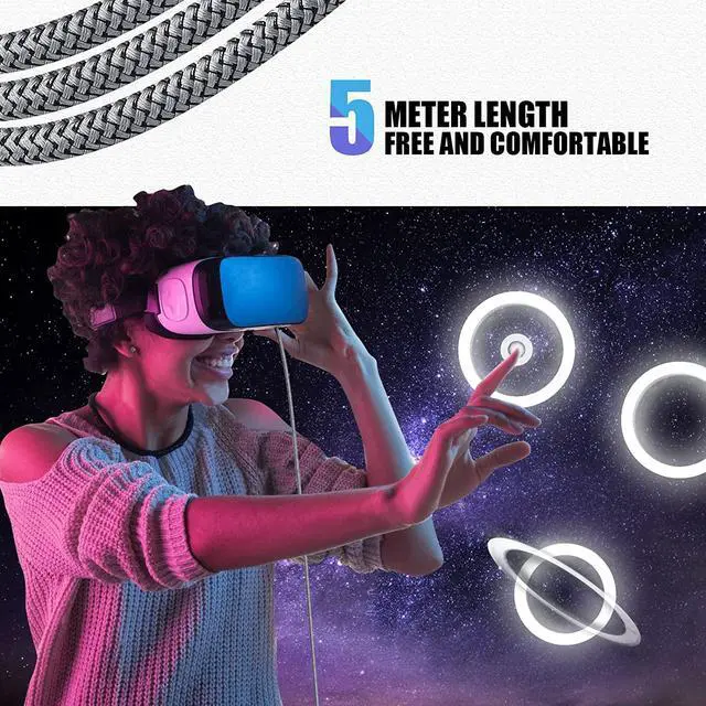 Alt view image 2 of 7 - for Oculus Quest 2 Link Cable 16ft/5M, Nylon Braided 90 Degree Angle USB-A to USB-C cable with 5Gbps Data Transfer and 60W Fast Charging for Meta/Oculus Quest 2 and Quest VR headset and More