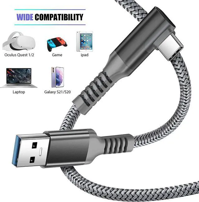 Alt view image 6 of 7 - for Oculus Quest 2 Link Cable 16ft/5M, Nylon Braided 90 Degree Angle USB-A to USB-C cable with 5Gbps Data Transfer and 60W Fast Charging for Meta/Oculus Quest 2 and Quest VR headset and More