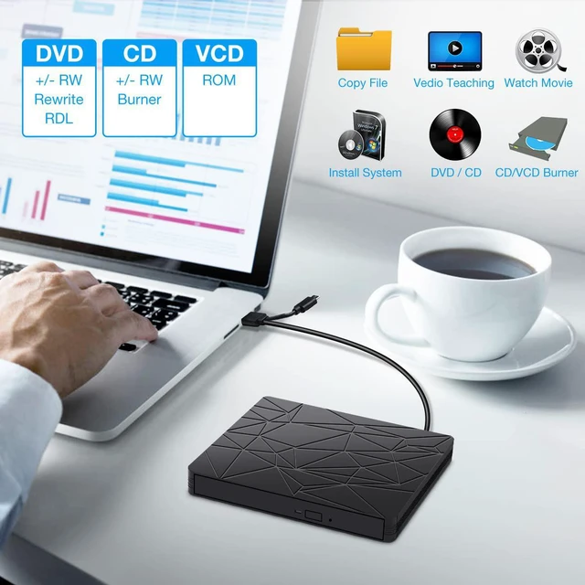 Alt view image 6 of 7 - External CD DVD Drive, 2 in 1 Type C & USB 3.0 Slim Portable CD+/-RW DVD ROM Player Reader For Laptop, Desktop Pc Windows 7/8/10/Xp/Linux and Macbook