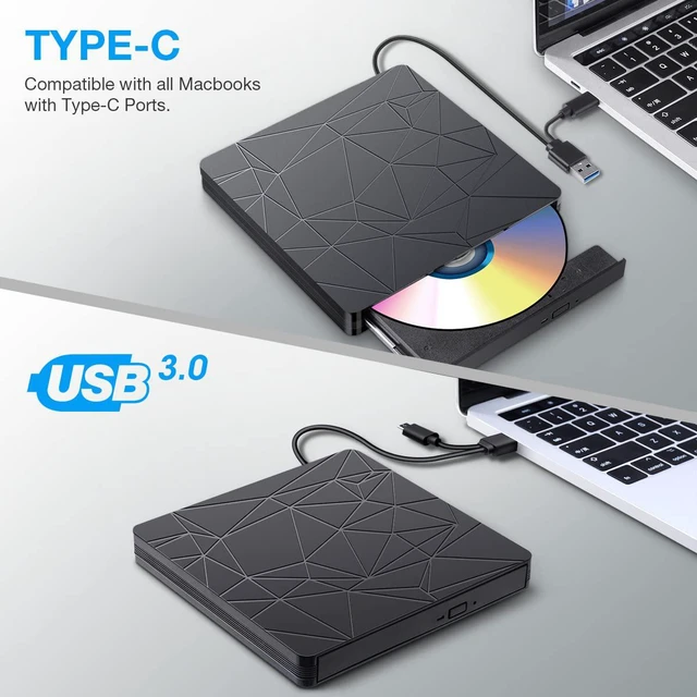 Alt view image 4 of 7 - External CD DVD Drive, 2 in 1 Type C & USB 3.0 Slim Portable CD+/-RW DVD ROM Player Reader For Laptop, Desktop Pc Windows 7/8/10/Xp/Linux and Macbook