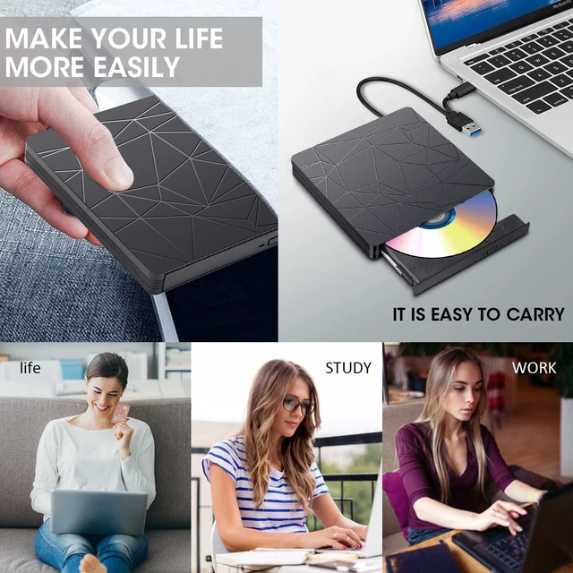 Alt view image 7 of 7 - External CD DVD Drive, 2 in 1 Type C & USB 3.0 Slim Portable CD+/-RW DVD ROM Player Reader For Laptop, Desktop Pc Windows 7/8/10/Xp/Linux and Macbook