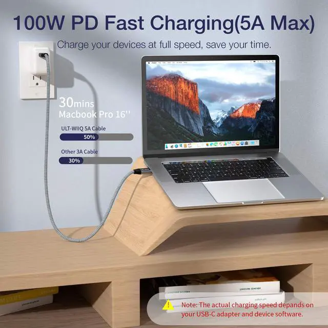 Alt view image 2 of 7 - USB C to USB C 3.2 Cable 6.6FT/2M, 100W & 20Gbps USB 3.2 Gen 2X2 Cable, 4K @60Hz Video Cord with E-Marker for Thunderbolt 3/4, iMac, MacBook, Dell XPS, iPad Pro, Galaxy S21, Switch etc