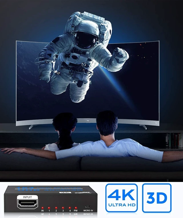 Alt view image 4 of 7 - 1x4 HDMI Splitter 1 in 4 Out, 4K HDMI Splitter V1.4b Powered Audio Video Distributor Duplicate/ Mirror Screen,1x4 HDMI Splitter Support 4kx2k 30Hz 3D for Xbox,PS5,Roku Blu-Ray Player,TV HDTV