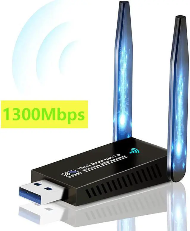 Main image of USB WiFi Adapter 1300Mbps, Dual 5dBi High Gain Antenna Wireless Adapter for PC Desktop Laptop 2.4Ghz/5Ghz WiFi dongle Features 802.11ac Compatible with Windows 10/7/8/8.1/XP/Vista Mac OS Linux