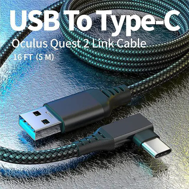 Alt view image 2 of 6 - 16 FT / 5M USB A to C Link Cable for Oculus/Meta Quest 2/1 and PC/Steam VR, Braided USB 3.2 A to C Compatible for Oculus Quest 2 Link Cable, High Speed PC Data Transfer, Fast Charging for VR Headset