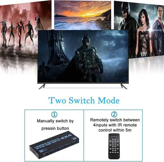 Alt view image 4 of 7 - HDMI Matrix 4X4, 4K UHD HDMI 4 In 4 Out Matrix HDMI 2.0 Matrix Switcher 4x4 Ports 4K @60Hz Support 4K Dolby Vision HDR HDCP 2.2 Support Remote Control