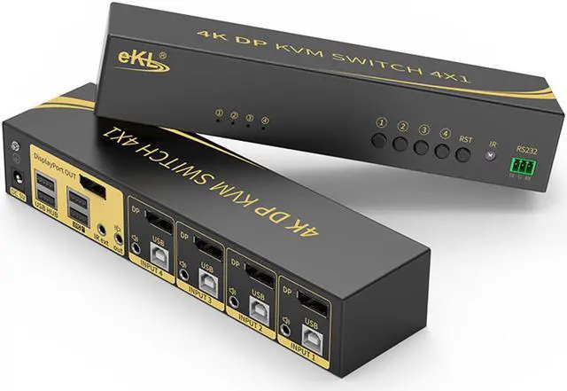 Alt view image 7 of 7 - Displayport KVM Switch, Displayport 4 Port DP 1.2 4x1 Supports 4K @60Hz 4:4:4 hotkey Switching Keyboard Mouse Audio with USB 2.0 Control up to 4 PCs