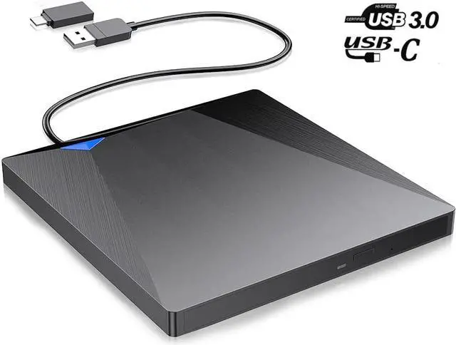 Main image of External CD DVD Drive, USB 3.0 & USB Type C External CD DVD Drive for Laptop Portable DVD/CD ROM +/-RW Drive Burner Rewriter for Windows, Mac, Linux Laptop Desktop, MacBook