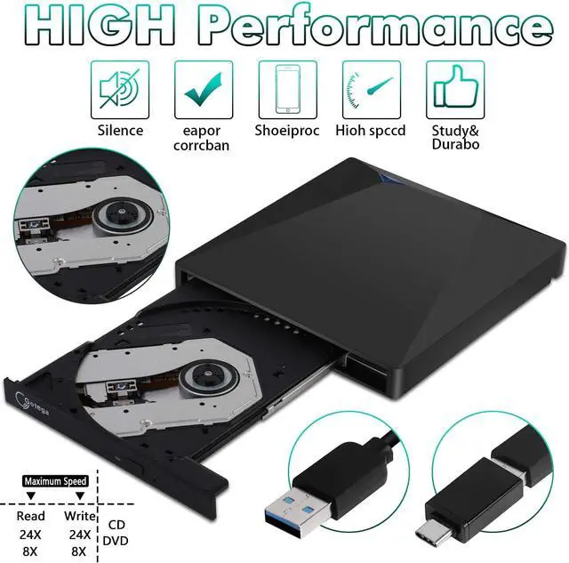 Alt view image 3 of 7 - External CD DVD Drive, USB 3.0 & USB Type C External CD DVD Drive for Laptop Portable DVD/CD ROM +/-RW Drive Burner Rewriter for Windows, Mac, Linux Laptop Desktop, MacBook