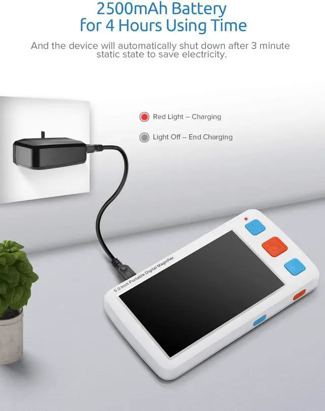Alt view image 3 of 14 - Portable Digital Magnifier Electronic Reading Aid 5.0 inch w/Foldable Handle for Low Vision Color Blindness 4X-32X Times Zoom 17 Color Modes 5 Levels for Brightness