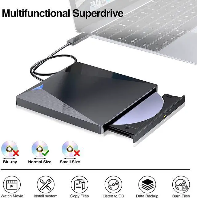 Alt view image 2 of 7 - External CD DVD Drive, USB 3.0 & USB Type C External CD DVD Drive for Laptop Portable DVD/CD ROM +/-RW Drive Burner Rewriter for Windows, Mac, Linux Laptop Desktop, MacBook