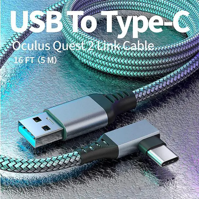 Alt view image 2 of 7 - 16 FT/5M USB A to USB C Link Cable for Ocu-lus/Me-ta Quest 3/2/1 and PC/Steam VR, Braided USB3.2 A to C Compatible for Quest 3/3s/2 Link Cable, High Speed PC Data Transfer,Fast Charging for VR Headset
