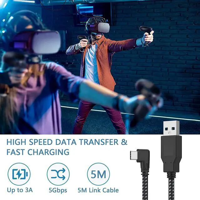 Alt view image 3 of 7 - 16ft / 5M Nylon Braided VR Link Cable for Oculus Quest 2 Quest 1 VR Headset, USB 3.0 USB A to USB C Type C 5Gbps High Speed Data Transfer Charging Cord Compatible for Oculus VR Headset, PC Game