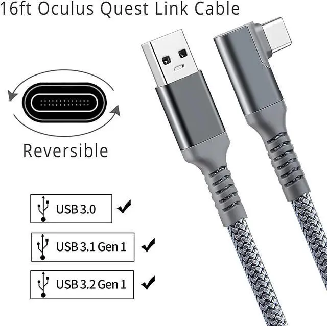 Alt view image 7 of 7 - 16 FT/5M USB A to USB C Link Cable for Ocu-lus/Me-ta Quest 3/2/1 and PC/Steam VR, Braided USB3.2 A to C Compatible for Quest 3/3s/2 Link Cable, High Speed PC Data Transfer,Fast Charging for VR Headset