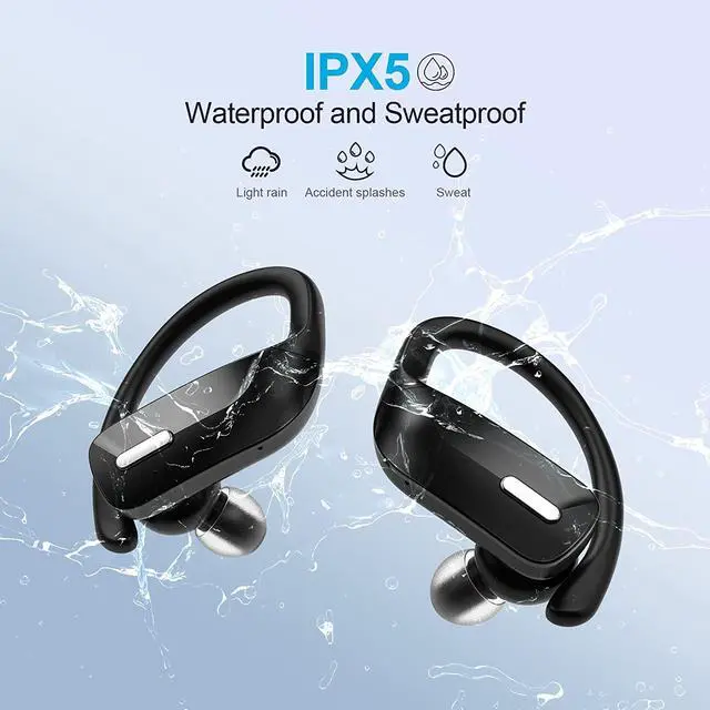 Alt view image 7 of 7 - Ture Wireless Earbuds Bluetooth 5.0 Headphones 48Hrs Play Back Sports Earphones with LED Display Over-Ear Buds with Earhooks Built in Mic Deep Bass in Ear Headset for Workout Running