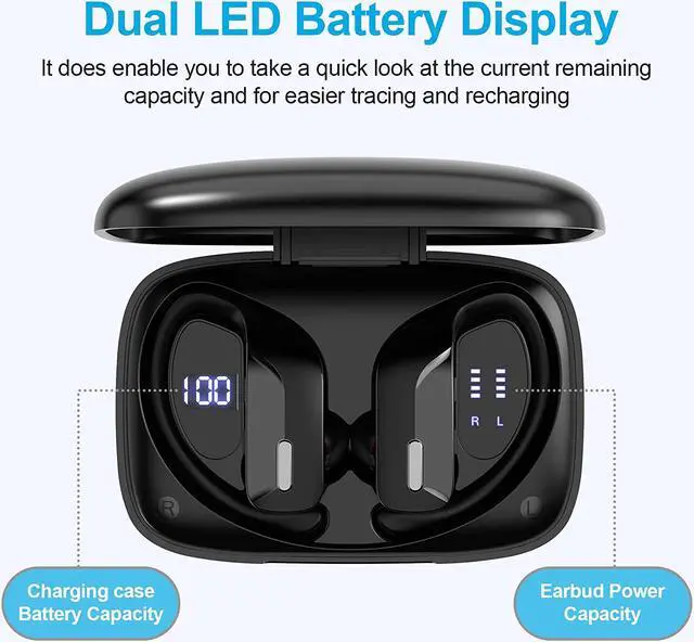 Alt view image 3 of 7 - Ture Wireless Earbuds Bluetooth 5.0 Headphones 48Hrs Play Back Sports Earphones with LED Display Over-Ear Buds with Earhooks Built in Mic Deep Bass in Ear Headset for Workout Running