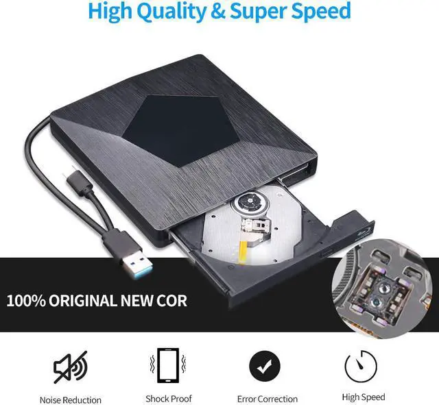Alt view image 4 of 7 - External 3D Blu Ray DVD Drive Burner, Wihool Ultra Slim USB 3.0 and Type-C Blu Ray BD CD DVD Burner Player Writer Reader Disk for Mac OS, Windows xp/7/8/10, Laptop PC (Black)