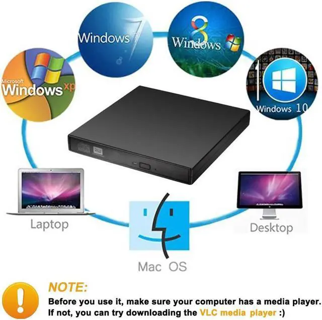 Alt view image 2 of 7 - External CD DVD Optical Drive, USB 2.0 Slim Protable External CD-RW Drive DVD-RW Burner Writer Player for Laptop Notebook PC Desktop Computer (Black, USB 2.0)