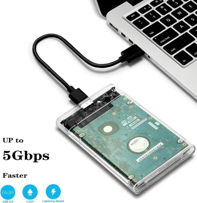 Alt view image 2 of 7 - 2.5" SATA to USB 3.0 External Hard Drive Enclosure, Portable Clear Hard Disk Case Tool-Free for 2.5 inches 7mm 9.5mm Optimized for SSD/HHD Supports SATA III UASP