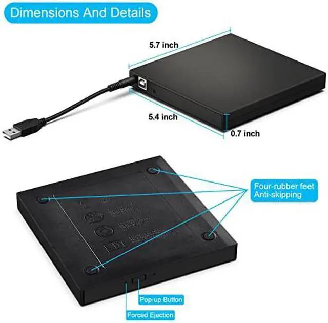 Alt view image 5 of 7 - External CD DVD Optical Drive, USB 2.0 Slim Protable External CD-RW Drive DVD-RW Burner Writer Player for Laptop Notebook PC Desktop Computer (Black, USB 2.0)