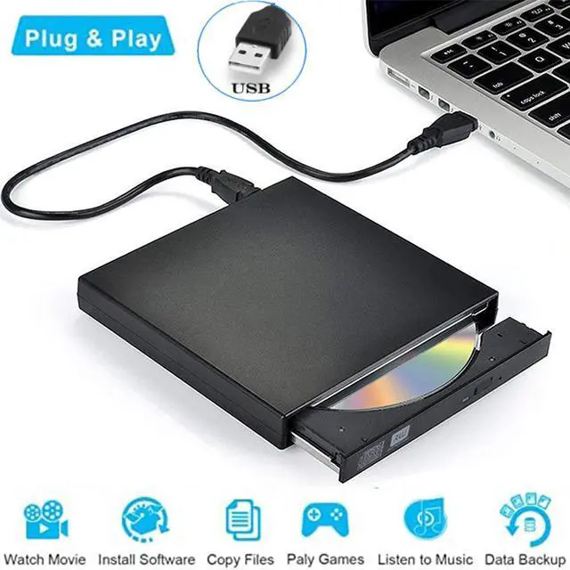 Alt view image 6 of 7 - External CD DVD Optical Drive, USB 2.0 Slim Protable External CD-RW Drive DVD-RW Burner Writer Player for Laptop Notebook PC Desktop Computer (Black, USB 2.0)
