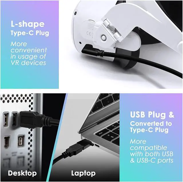Alt view image 5 of 7 - for Oculus Quest 2 Link Cable, 16ft/5M USB 3.0 Type A to Type C Extension Cables (with USB C to USB3.0 Adapter), Fast Charging Cord, High Speed Transfer USBC Cable for VR Gaming PC (Black- 5M)