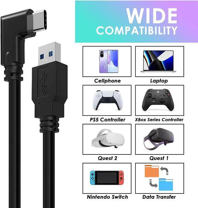 Alt view image 6 of 7 - for Oculus Quest 2 Link Cable, 16ft/5M USB 3.0 Type A to Type C Extension Cables (with USB C to USB3.0 Adapter), Fast Charging Cord, High Speed Transfer USBC Cable for VR Gaming PC (Black- 5M)