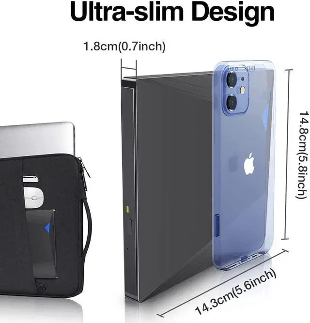 Alt view image 6 of 7 - External CD DVD Drive, USB 3.0 Type-C CD/DVD Burner, Portable USB C Superdrive Burner Player Writer CD DVD +/- RW, Compatible with Windows 10 8 7 XP Vista Mac OS Linux for Mac Pro Air iMac Laptop