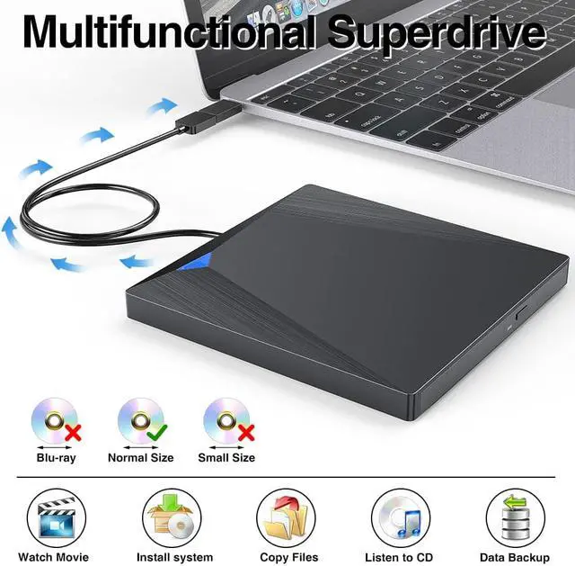 Alt view image 2 of 7 - External CD DVD Drive, USB 3.0 Type-C CD/DVD Burner, Portable USB C Superdrive Burner Player Writer CD DVD +/- RW, Compatible with Windows 10 8 7 XP Vista Mac OS Linux for Mac Pro Air iMac Laptop