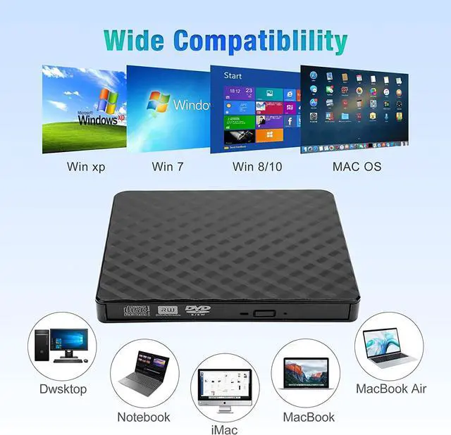 Alt view image 5 of 7 - External CD/DVD Drive, USB 3.0 Ultra Slim Portable DVD Writer – External USB CD Drive DVD ROM CD Player/Rewriter +/-RW writer Burner player, Great Compatible With Windows/Mac OS/Laptop/PC/Desktops