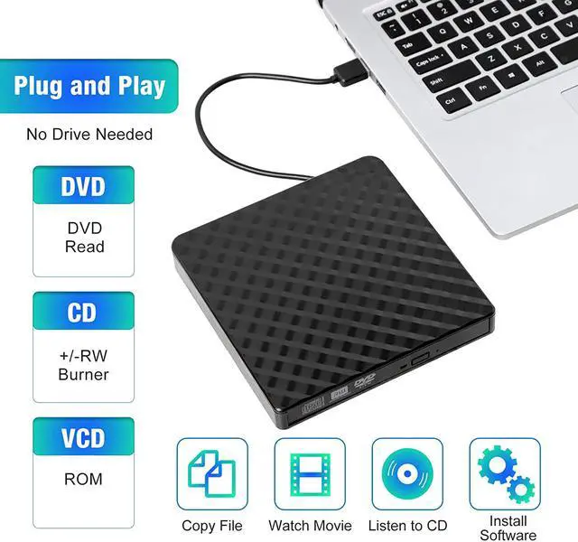 Alt view image 2 of 7 - External CD/DVD Drive, USB 3.0 Ultra Slim Portable DVD Writer – External USB CD Drive DVD ROM CD Player/Rewriter +/-RW writer Burner player, Great Compatible With Windows/Mac OS/Laptop/PC/Desktops
