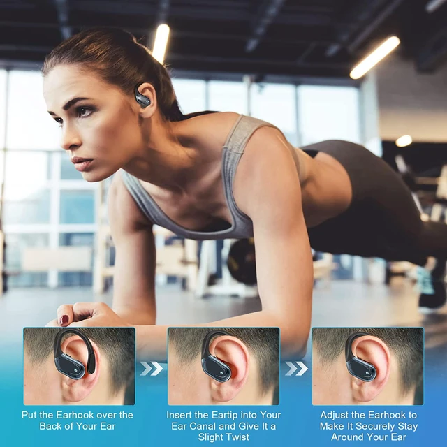 Alt view image 5 of 7 - Noise-Cancelling Ture Wireless Earbuds with LED Battery Display Wireless Charging Case and Earhooks, Bluetooth Headphones 60Hrs Playback, Over Ear Waterproof Bluetooth Headset for Sport Running