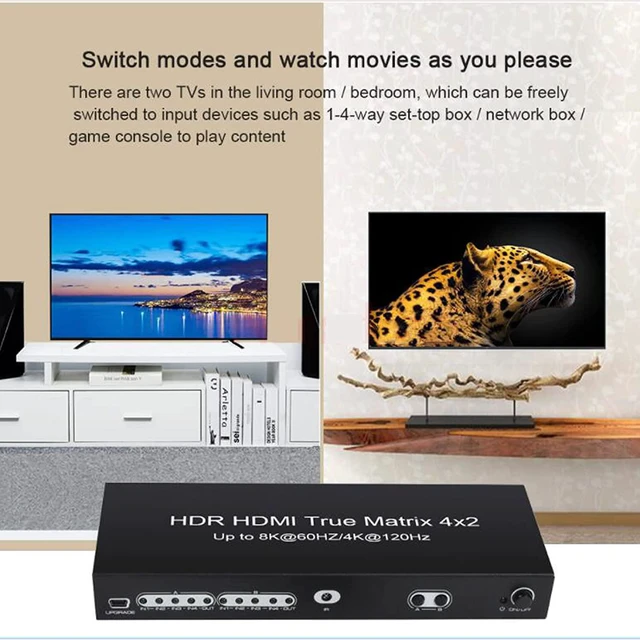 Alt view image 5 of 7 - 8K @60Hz HDR HDMI True Matrix 4x2, 4K @120Hz 4 in 2 Out HDMI Splitter Switcher HDMI Matrix Switch Box V2.1 Speed switcher, Suitable for PS4 HD TV Computer Monitor