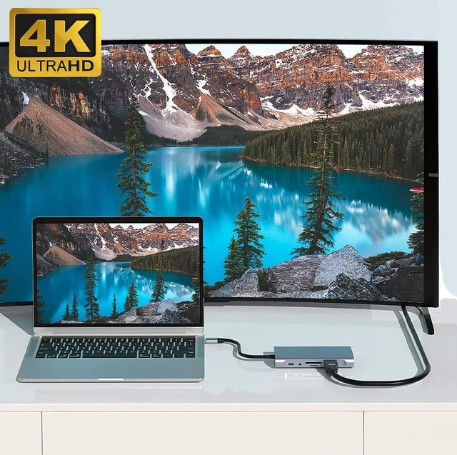 Alt view image 5 of 7 - USB C Hub, 11 in 1 USB C Dock Multiport USB C Dongle with 4K HDMI, VGA, 10/100Mbps RJ45 Ethernet Adapter Port, 100W PD, 4 USB Ports, SD/TF Card Reader, 3.5mm Audio Port for MacBook, XPS, and More