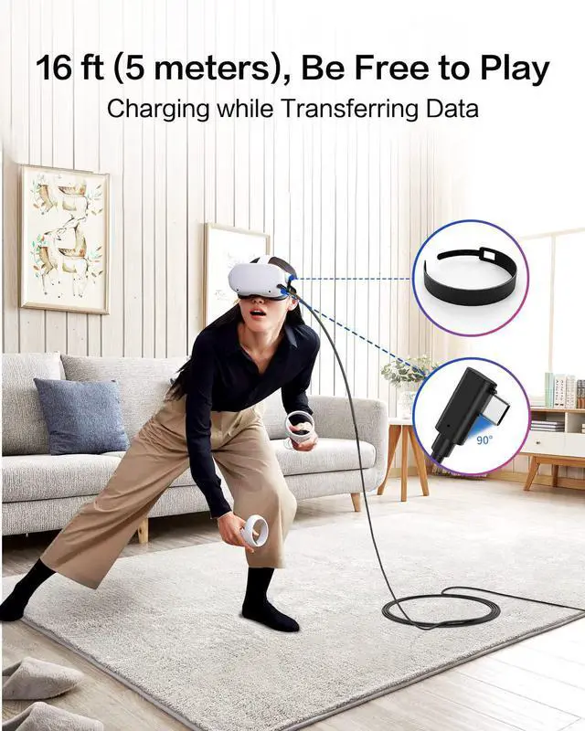 Alt view image 2 of 7 - VR Link Cable 16FT/5M Compatible with Oculus Quest 2/1, PC/Steam VR, 5Gbps High Speed PC Data Transfer, USB 3.2 GEN1 Type C to C, with USB-C to USB-A Adapter, Cable for VR Headset and Gaming PC