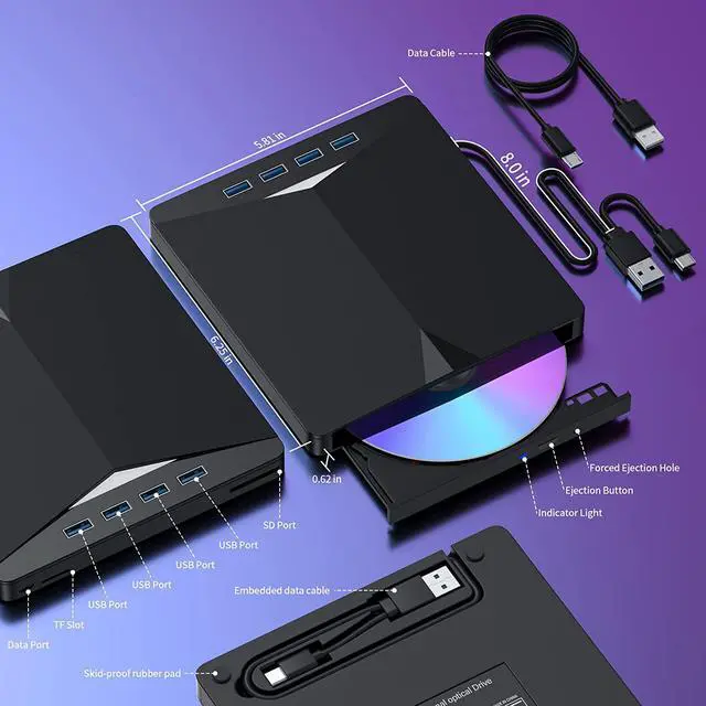 Alt view image 7 of 7 - External CD/DVD Drive for Laptop, 7 in 1 USB 3.0 DVD Player Portable CD/DVD Burner, CD ROM External DVD Drive for Laptop Compatible with Laptop Desktop PC Windows 11/10/8/7 Linux Mac OS
