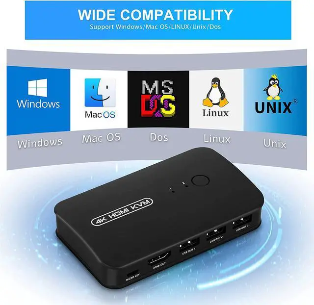 Alt view image 6 of 7 - 2 Port HDMI USB KVM Switch Selector for 2 Computers Share Keyboard Mouse Printer and One HD 4K Monitor, with Wired Controller and 2 KVM Cables