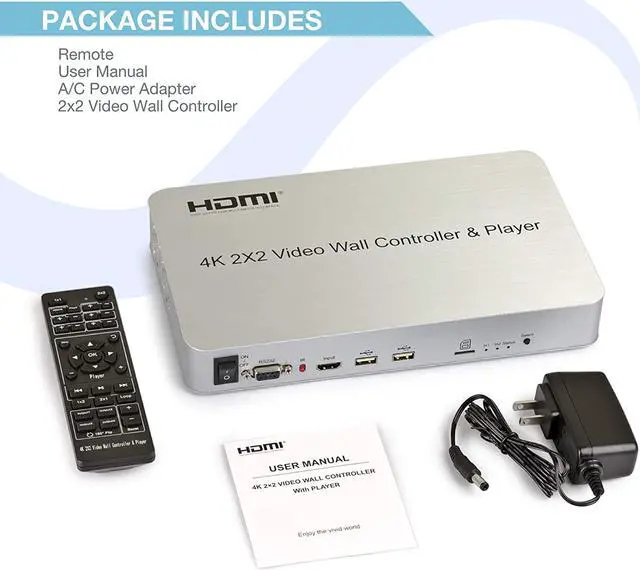 Alt view image 7 of 7 - Expert Connect 2x2 Video Wall Controller with Media Player | 1080p, HDMI 1.4, HDCP1.4 Compliant | 1 HDMI Input & 4 Outputs | 4 Display Modes 2x2, 1x2, 1x4 Modes with 1 HDMI Input 4 HDMI Output