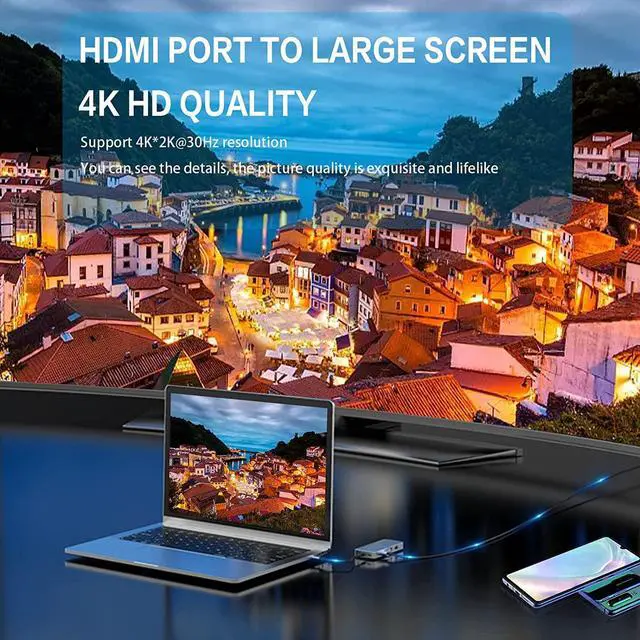 Alt view image 3 of 7 - 10 in 1 USB C Hub, Multiport Adapter Dual Display Type C Docking Station with Ethernet RJ45, 4K HDMI 1080p @60hz, VGA, 3 USB Ports, PD-100W, TF/SD Card Reader for Hp Lenovo Mac-Book Pro Mac-Book Air