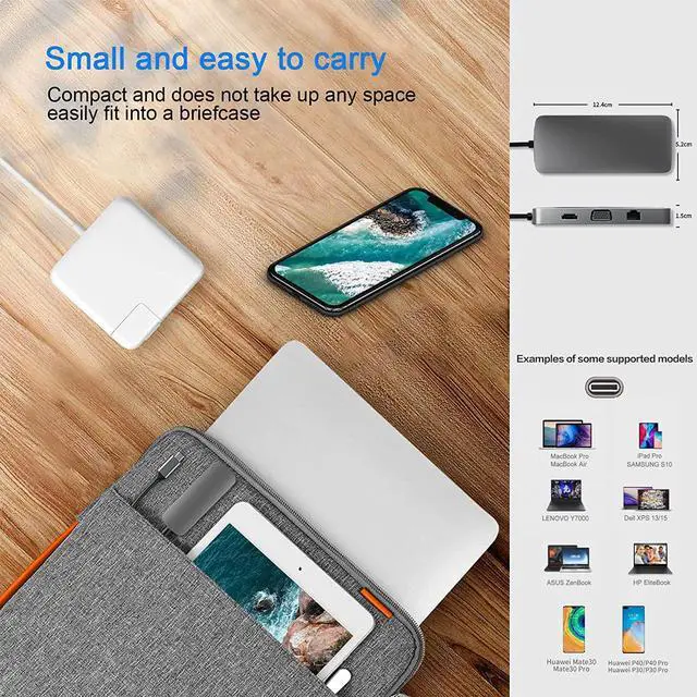 Alt view image 7 of 7 - 10 in 1 USB C Hub, Multiport Adapter Dual Display Type C Docking Station with Ethernet RJ45, 4K HDMI 1080p @60hz, VGA, 3 USB Ports, PD-100W, TF/SD Card Reader for Hp Lenovo Mac-Book Pro Mac-Book Air