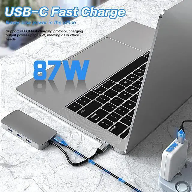 Alt view image 2 of 7 - 10 in 1 USB C Hub, Multiport Adapter Dual Display Type C Docking Station with Ethernet RJ45, 4K HDMI 1080p @60hz, VGA, 3 USB Ports, PD-100W, TF/SD Card Reader for Hp Lenovo Mac-Book Pro Mac-Book Air