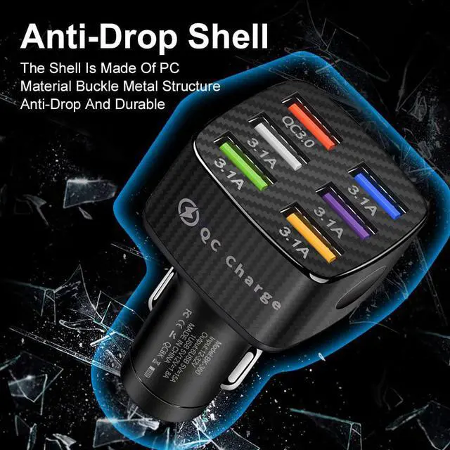 Alt view image 3 of 7 - 6-Port USB Car Charger, QC3.0 Fast Charging 6 USB Car Charger Adapter 15A Smart Shunt Car Phone Charger with Light, Suitable for i-Phone & Android Smartphones
