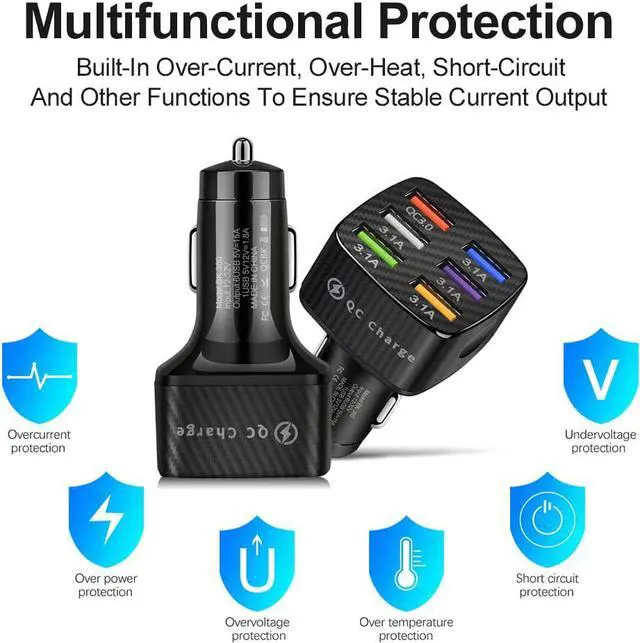 Alt view image 6 of 7 - 6-Port USB Car Charger, QC3.0 Fast Charging 6 USB Car Charger Adapter 15A Smart Shunt Car Phone Charger with Light, Suitable for i-Phone & Android Smartphones