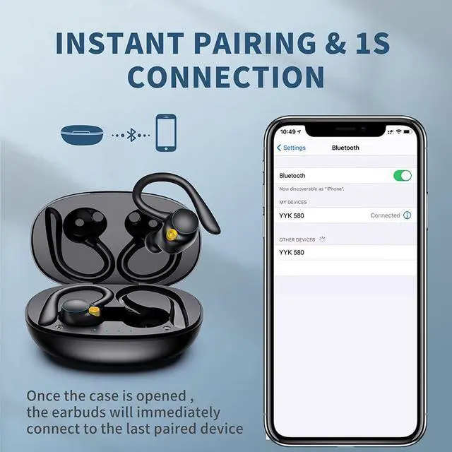 Alt view image 6 of 7 - Ture Wireless Earbuds, Bluetooth 5.2 Wireless Sport Headphones, 120Hrs Playtime Wireless Earphones, IPX7 Waterproof Ear Hooks, Noise Cancelling Ear buds, Touch Control Headsets for Sports/Running/Work